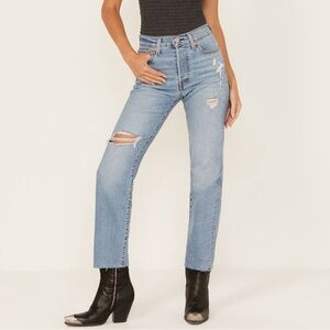 LEVI’S Wedgie Straight Jeans Distressed Raw Hem